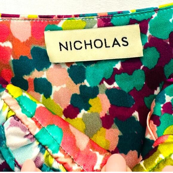NICHOLAS Simie 100% Silk Mini Dress in Multicolor Confetti Print | Size 2 - Picture 9 of 9